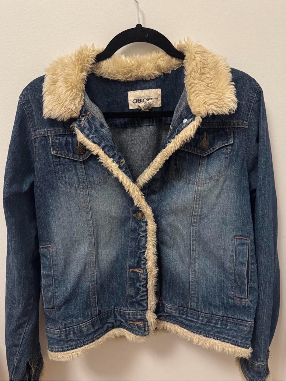 Cherokee Denim Jacket with Cream Faux Shearling Trim